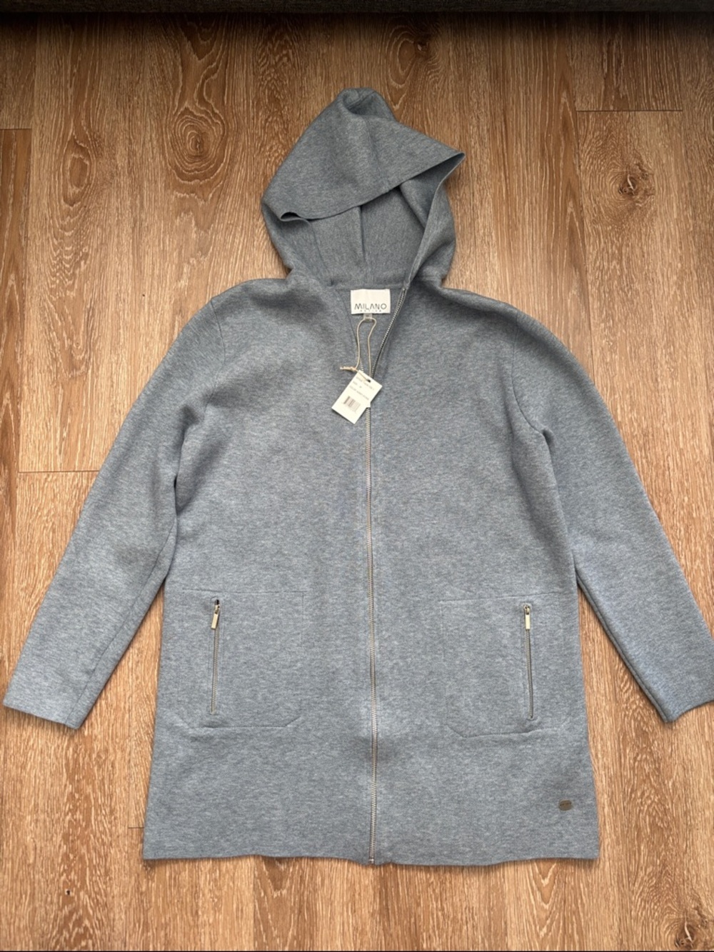 New! Milano Active light blue hooded zip cardigan sweater, medium